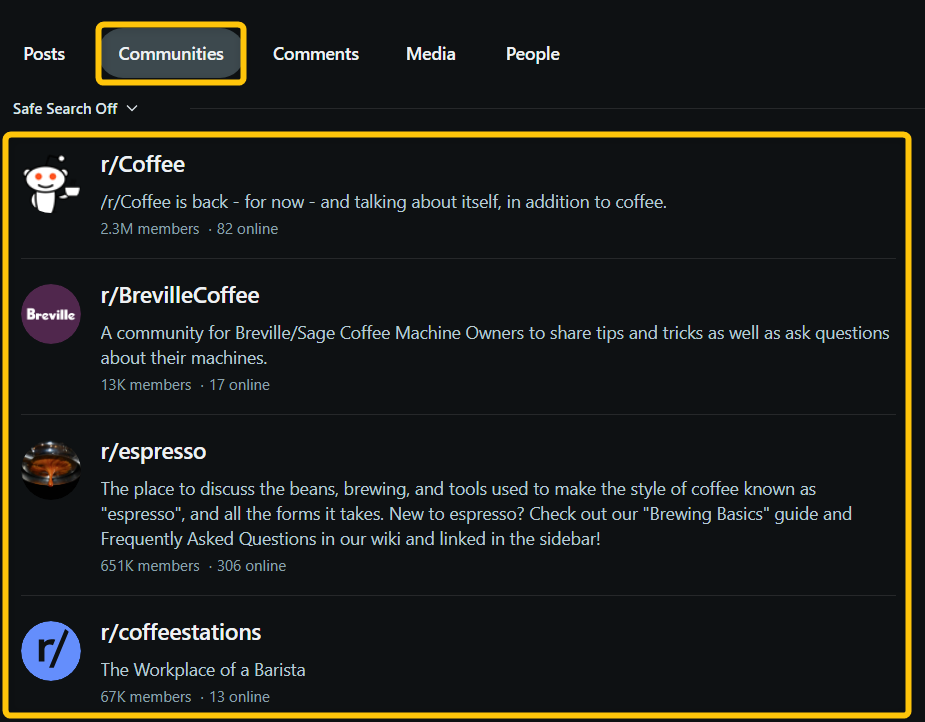 Reddit Communities tab