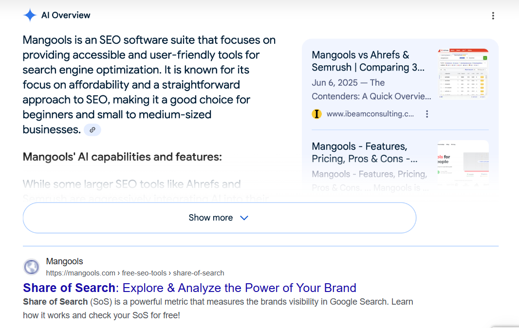 AI Overviews in SERP snippet simulator - example