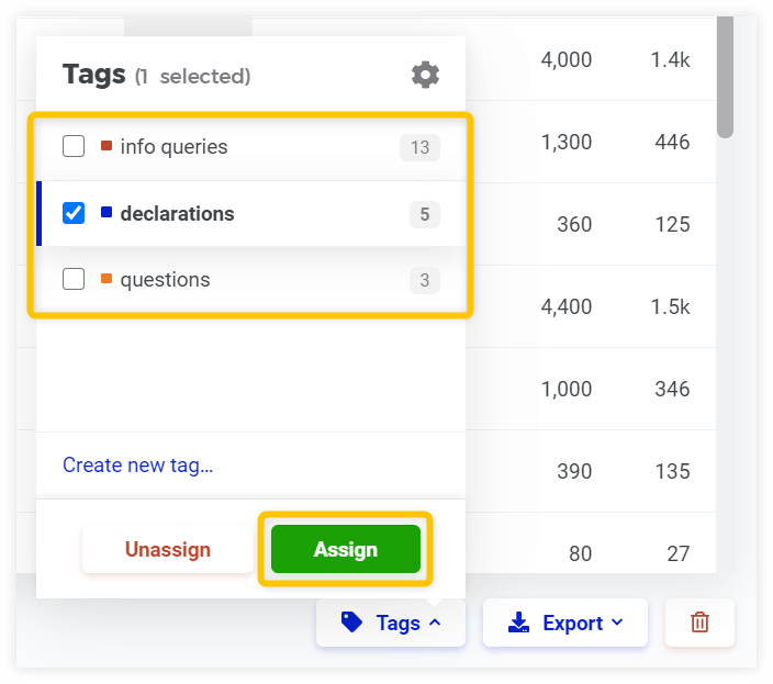 Assign tags to keywords in SERPWatcher