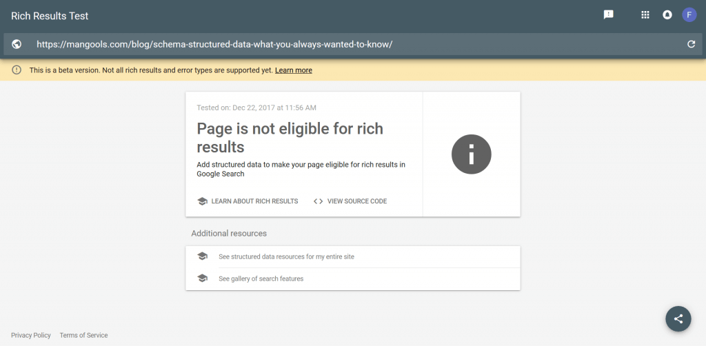 Invalid result in structured data testing tool