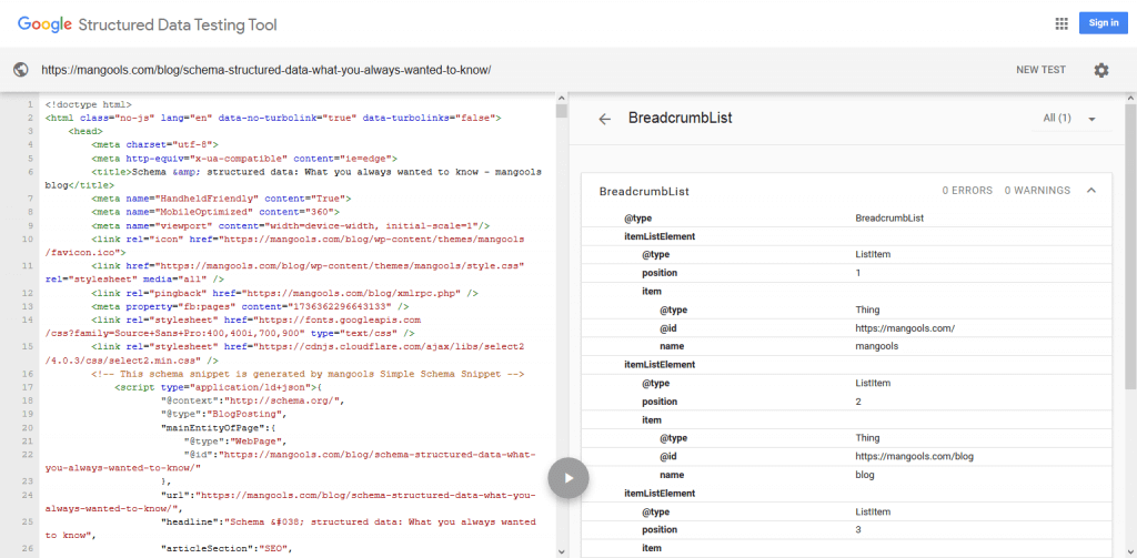Structured data testing tool by Google