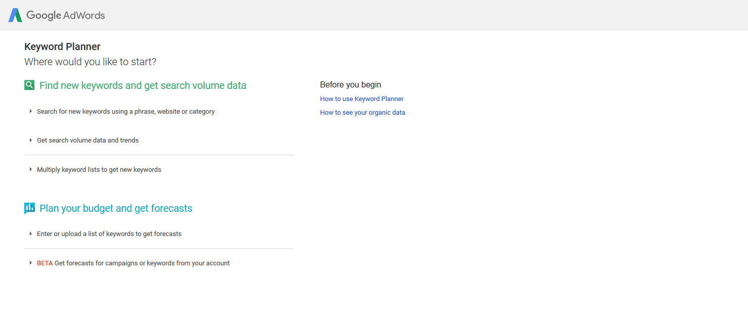 Old Google Keyword Planner