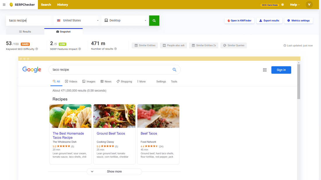 SERPChecker snapshot