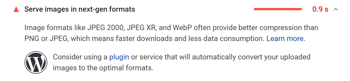 Google PageSpeed Insights recommendation about next-gen image file formats
