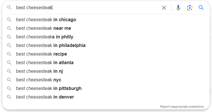 Google suggestions - local kws - example
