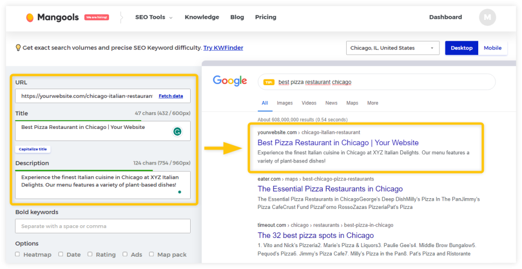 Mangools SERP Simulator - local snippet - example
