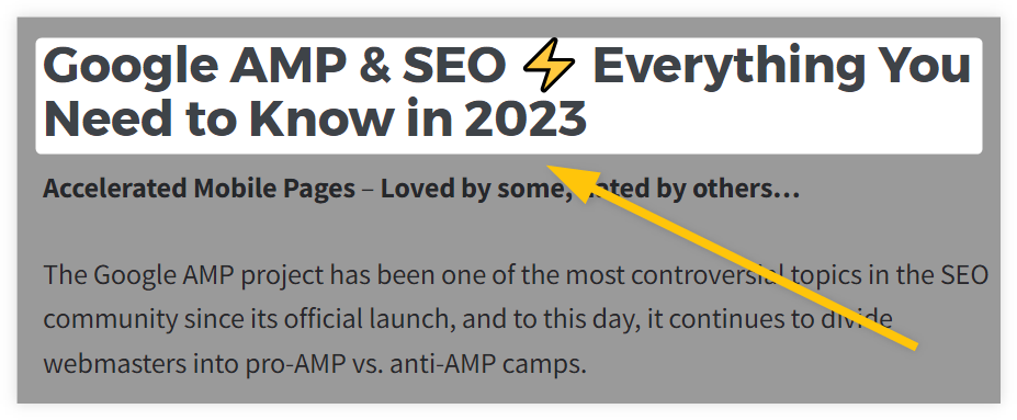 Example of the H1 heading on the web page