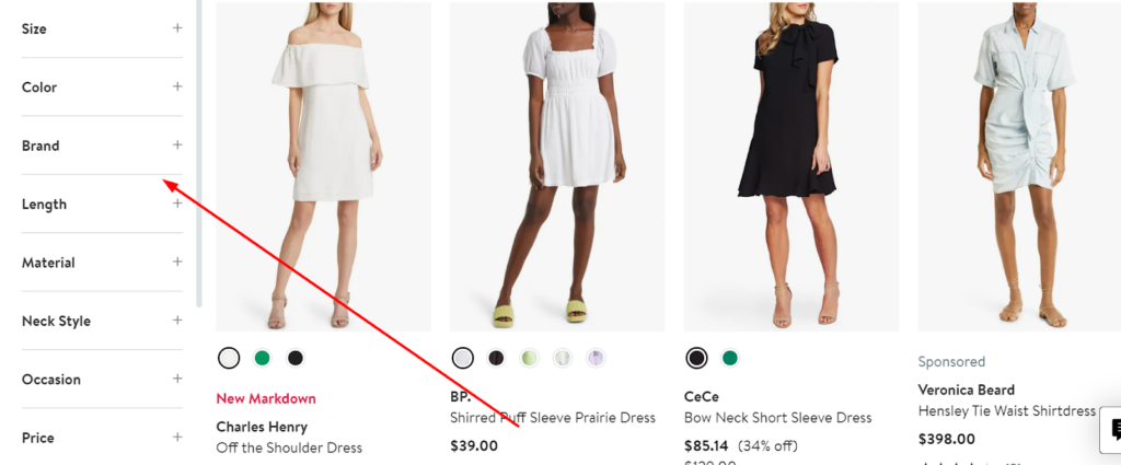 Example of faceted navigation