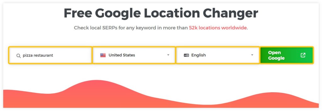 Changing location on Google via Mangools Google Location Changer tool.