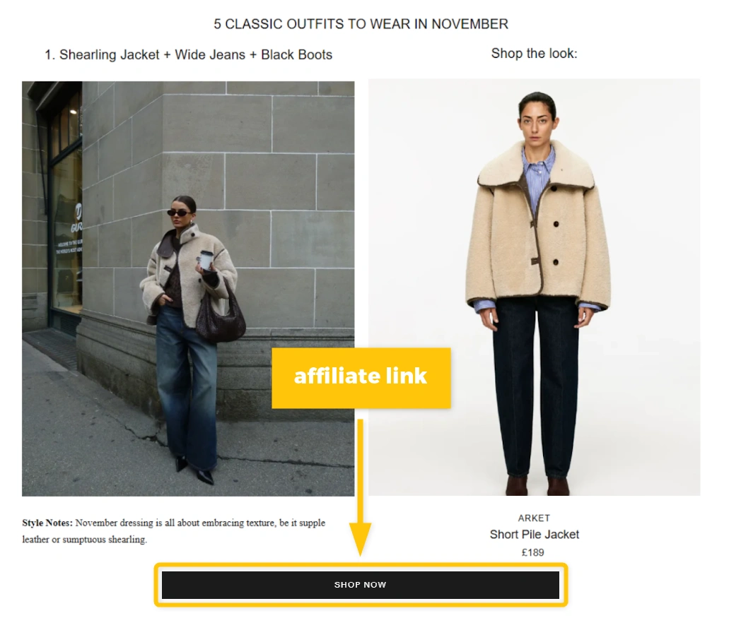 Example of the affiliate link on the website “whowhatwhere.com”