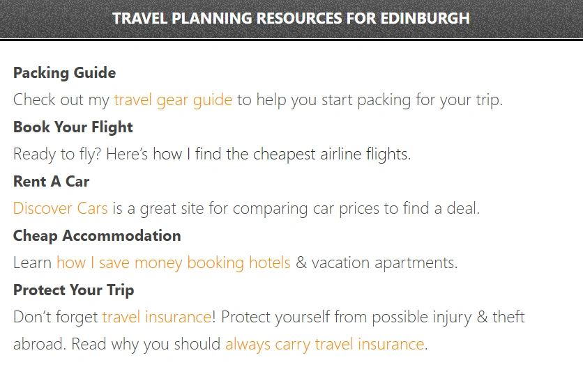 example of the affiliate links at the end of the web page