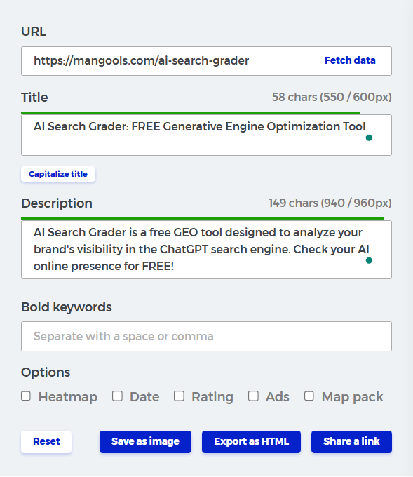 SERP Simulator tool by Mangools - example