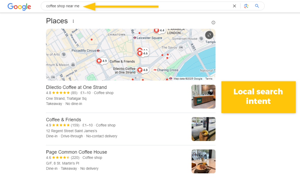 local search intent behind keyword - example