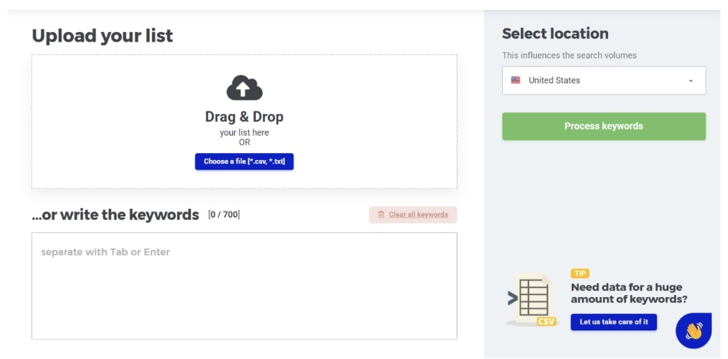Import keywords in KWFinder