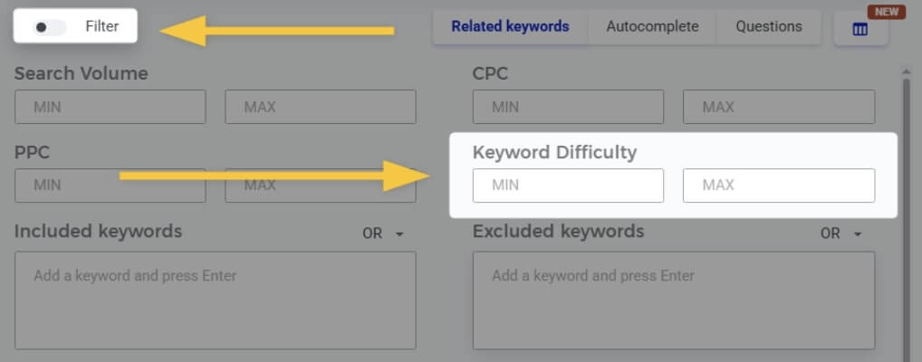 keyword difficulty in KWFinder - example